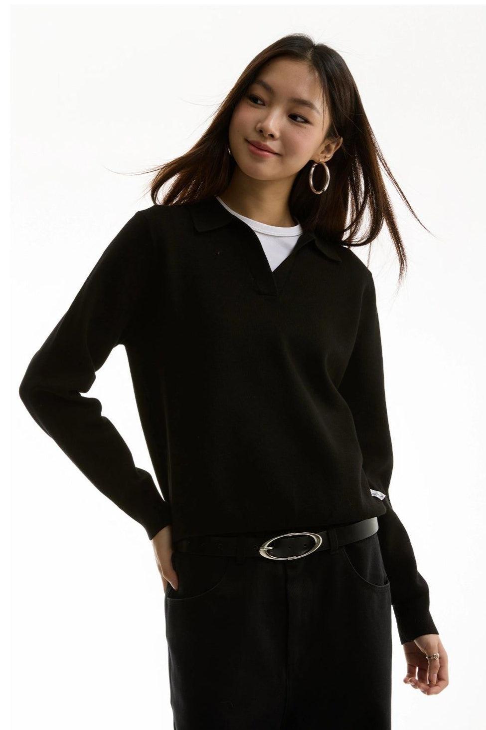 Solid Plain Color Longsleeve Polo Korean Street Fashion Polo By Funky Fun Shop Online at OH Vault