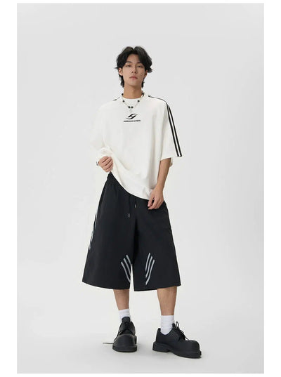 Enveloping Tri-Lines Wide Shorts Korean Street Fashion Shorts By JHYQ Shop Online at OH Vault
