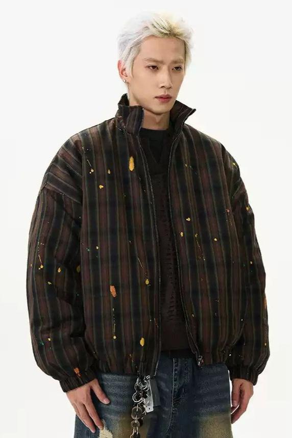 Color Splatters Plaid Puffer Jacket Korean Street Fashion Jacket By A PUEE Shop Online at OH Vault