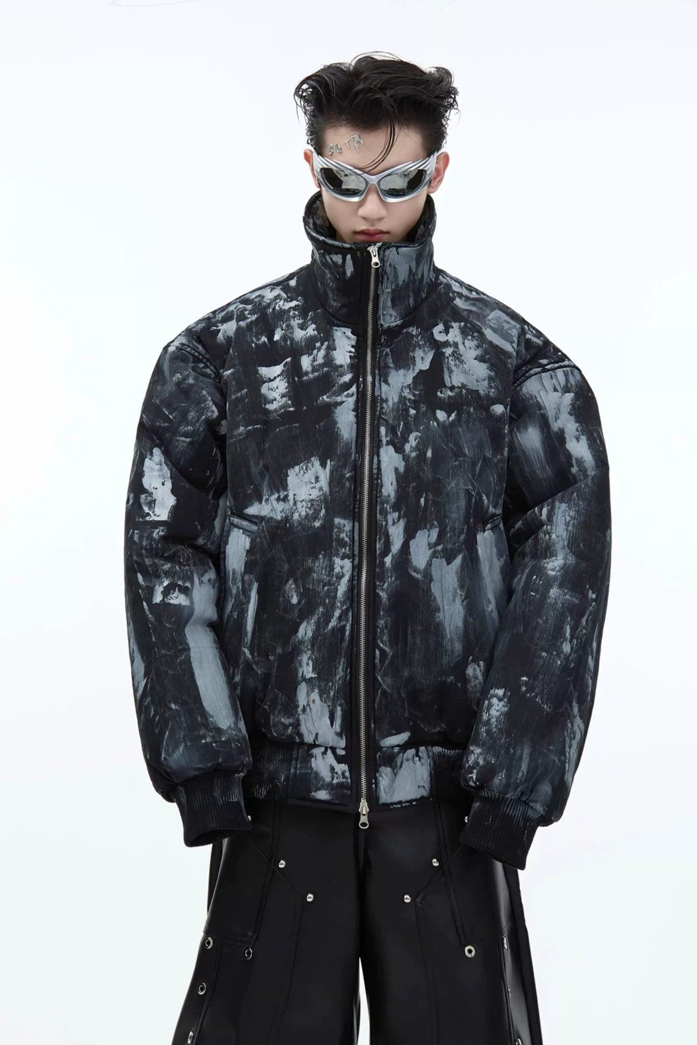 Smudged Paint Zip-Up Puffer Jacket Korean Street Fashion Jacket By Argue Culture Shop Online at OH Vault