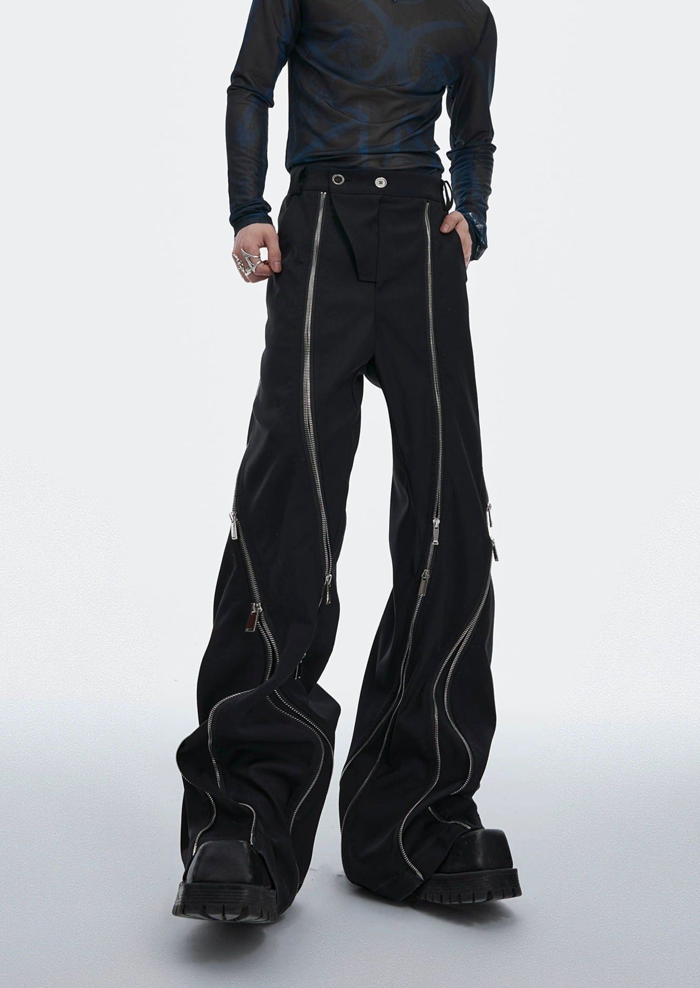 Two-Zip Diagonal Lines Pants Korean Street Fashion Pants By Argue Culture Shop Online at OH Vault