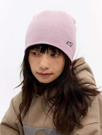 Minimal Logo Stitch Beanie Korean Street Fashion Hat By Crying Center Shop Online at OH Vault