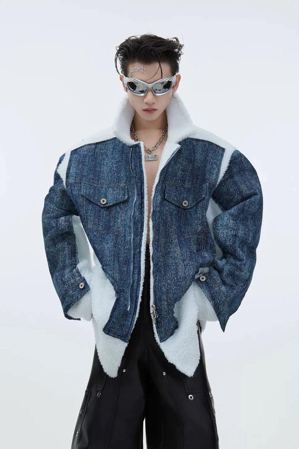 Spliced Fleece Denim Jacket Korean Street Fashion Jacket By Argue Culture Shop Online at OH Vault