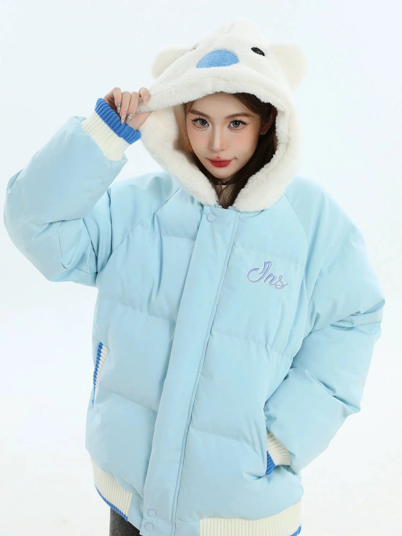 Spliced Rabbit/Bear Hooded Puffer Jacket Korean Street Fashion Jacket By INS Korea Shop Online at OH Vault