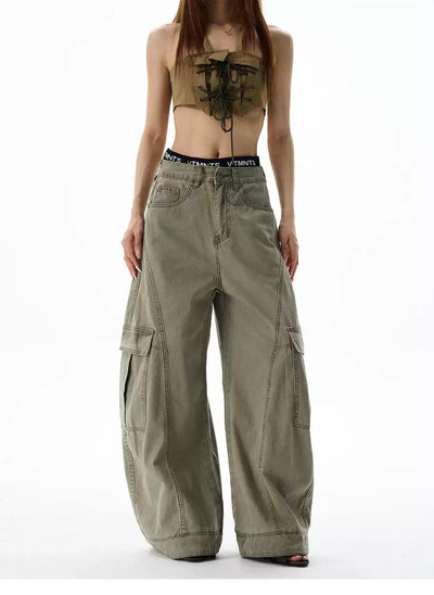 Structured Seam Cargo Jeans Korean Street Fashion Jeans By 77Flight Shop Online at OH Vault
