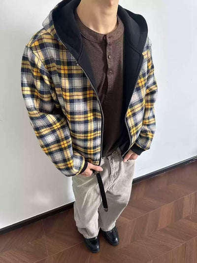 Reversible Plaid Zip-Up Hoodie Korean Street Fashion Hoodie By Made Extreme Shop Online at OH Vault