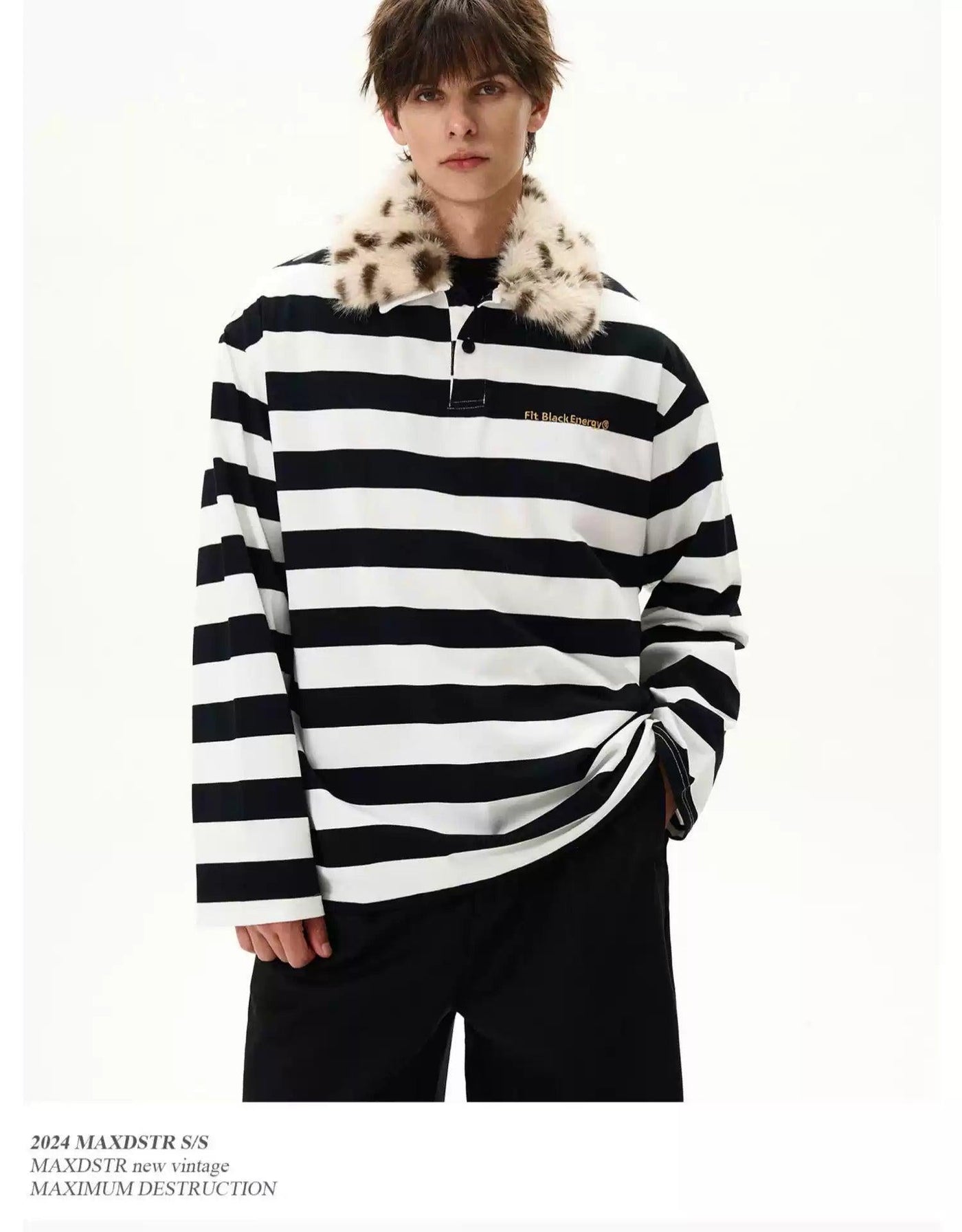 Detachable Fur Collar Striped Polo Korean Street Fashion Polo By MaxDstr Shop Online at OH Vault