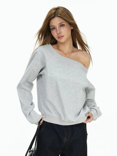 Pearl Logo Boat Neck L/S T-Shirt Korean Street Fashion T-Shirt By INS Korea Shop Online at OH Vault