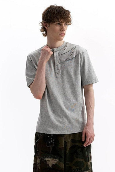 Structure Pleated Henley Collar T-Shirt Korean Street Fashion T-Shirt By A PUEE Shop Online at OH Vault