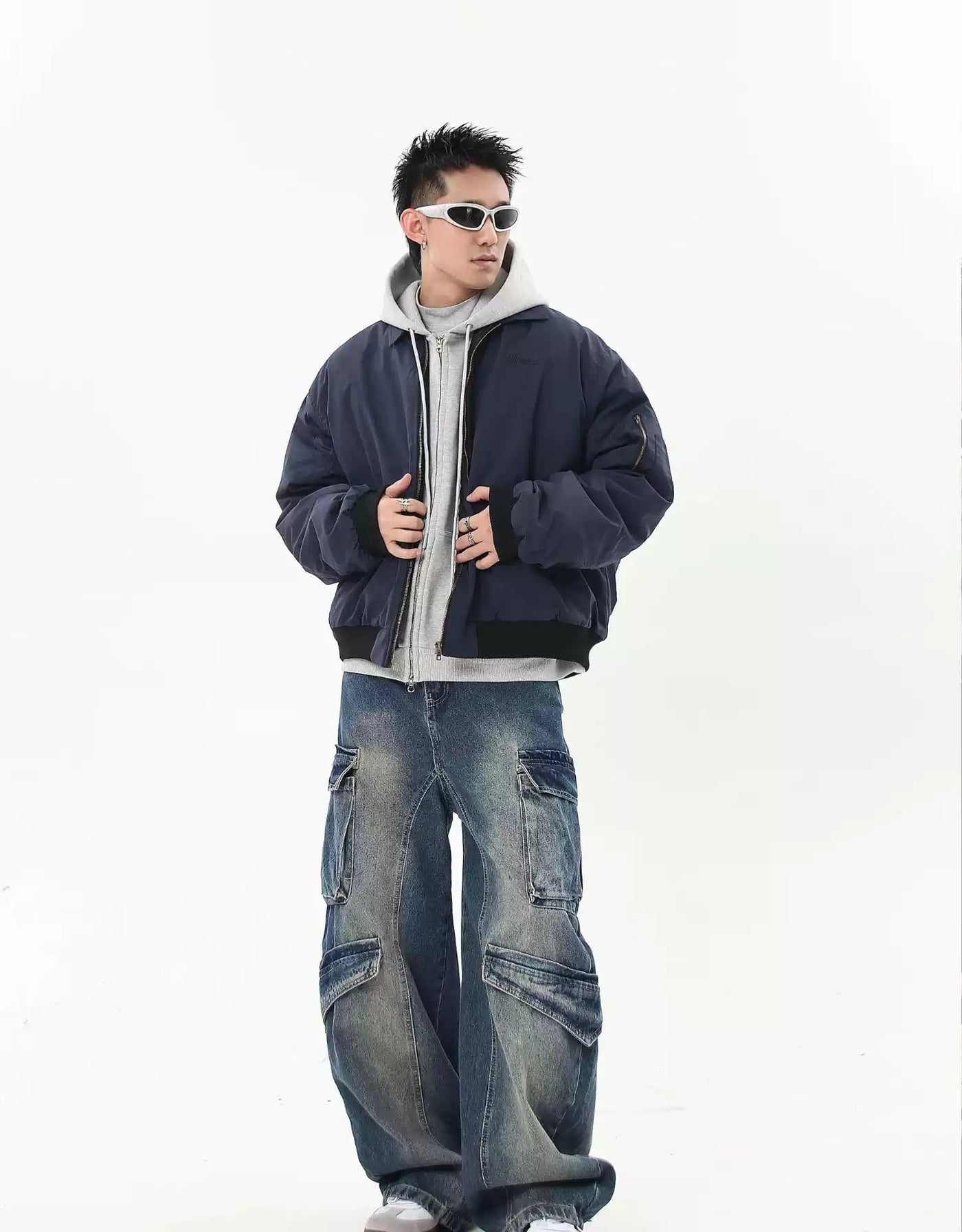 Wide Multi-Pockets Faded Jeans Korean Street Fashion Jeans By Blacklists Shop Online at OH Vault