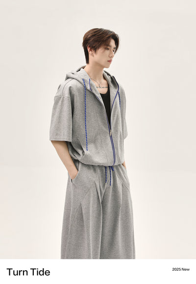 Contrast Drawstring Zipped Hoodie & Pleated Sweatpants Set Korean Street Fashion Clothing Set By Turn Tide Shop Online at OH Vault