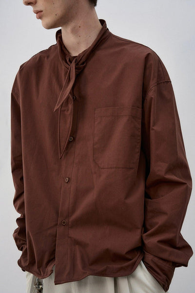 Tie Neck Scarf Buttoned Shirt Korean Street Fashion Shirt By MaxDstr Shop Online at OH Vault