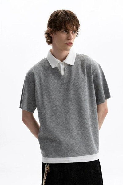 Textured Layered Casual Polo Korean Street Fashion Polo By A PUEE Shop Online at OH Vault