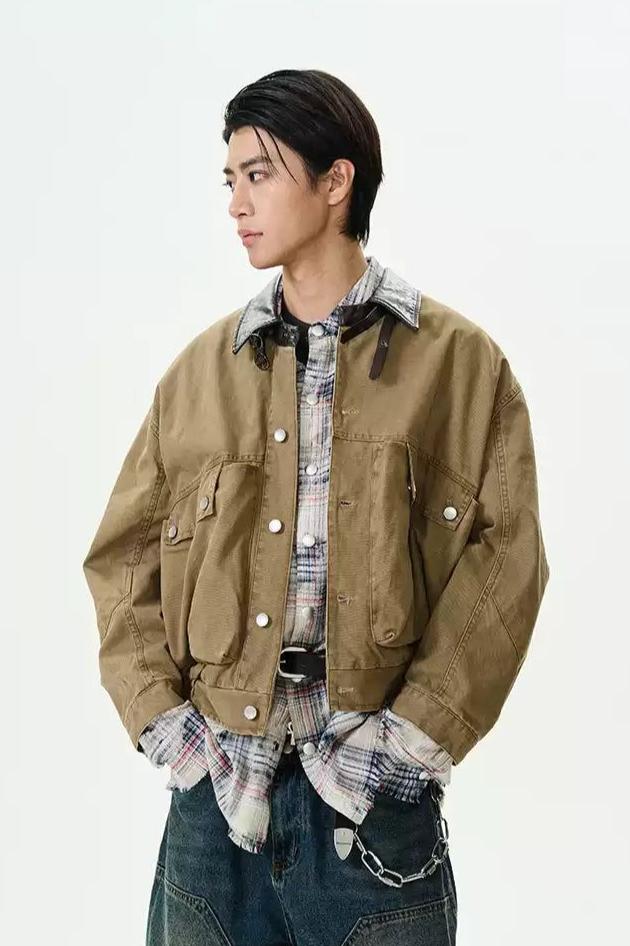 Multi-Pocket Washed Denim Jacket Korean Street Fashion Jacket By 77Flight Shop Online at OH Vault