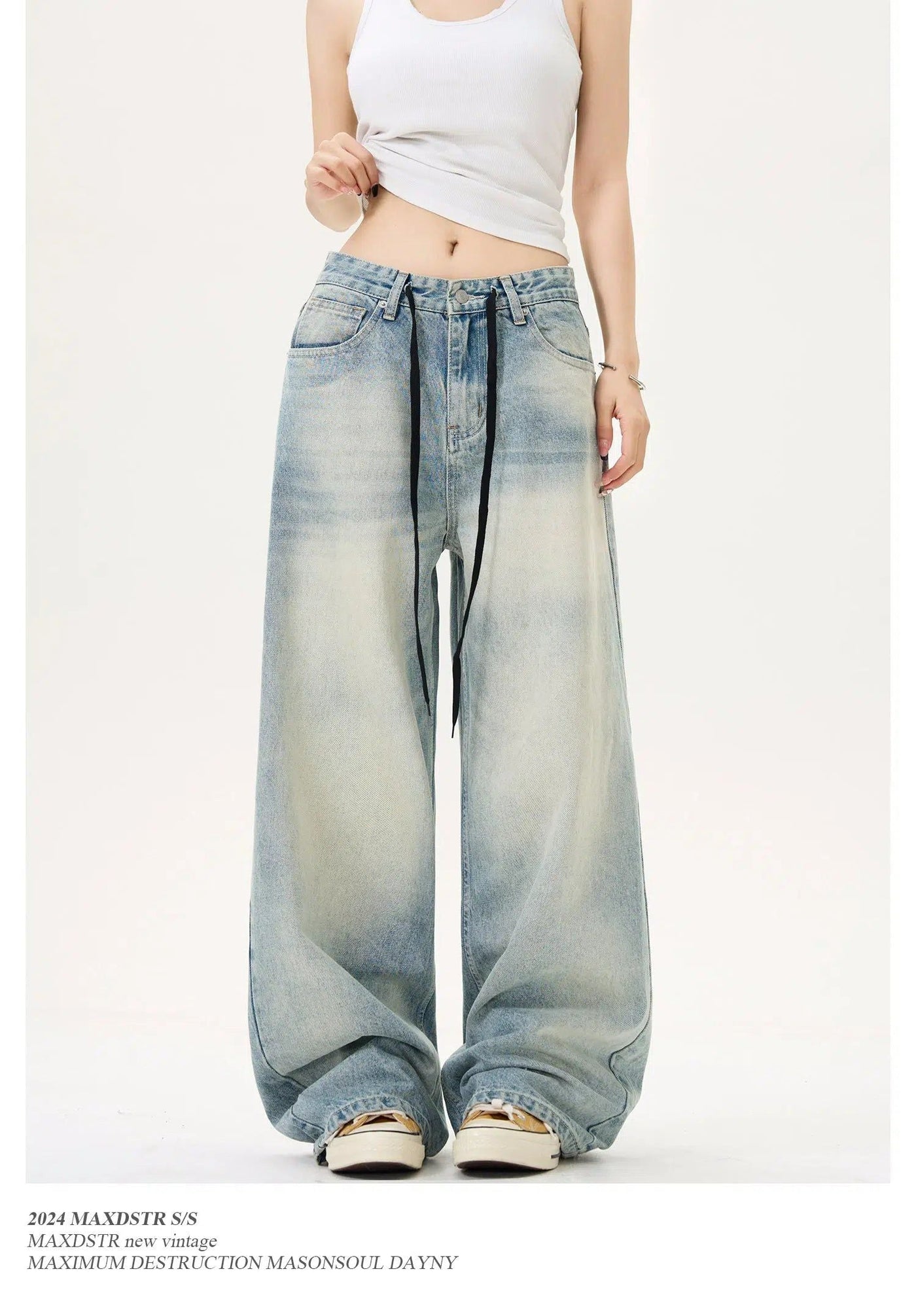 Faded Drawstring Waist Jeans Korean Street Fashion Jeans By MaxDstr Shop Online at OH Vault