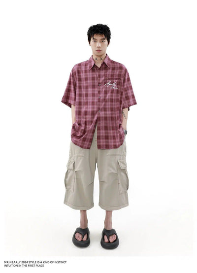 Plaid Lettered Short Sleeve Shirt Korean Street Fashion Shirt By Mr Nearly Shop Online at OH Vault