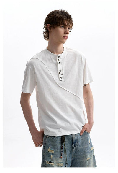 Scattered Buttons Henley collar T-Shirt Korean Street Fashion T-Shirt By A PUEE Shop Online at OH Vault