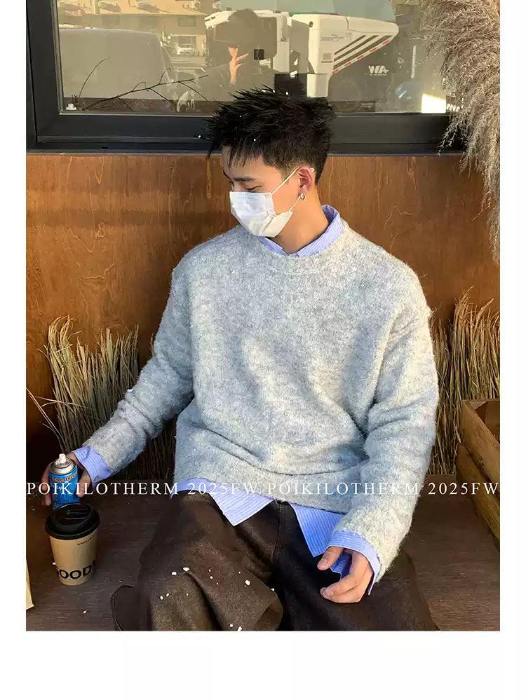 Fuzzy Textured Clean Fit Sweater Korean Street Fashion Sweater By Poikilotherm Shop Online at OH Vault