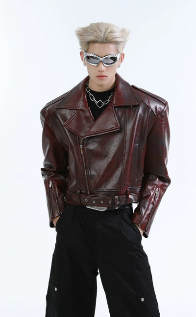 Strapped End Cropped PU Leather Jacket