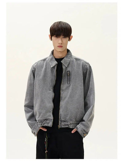 Zipped Pocket Fade Denim Jacket Korean Street Fashion Jacket By A PUEE Shop Online at OH Vault