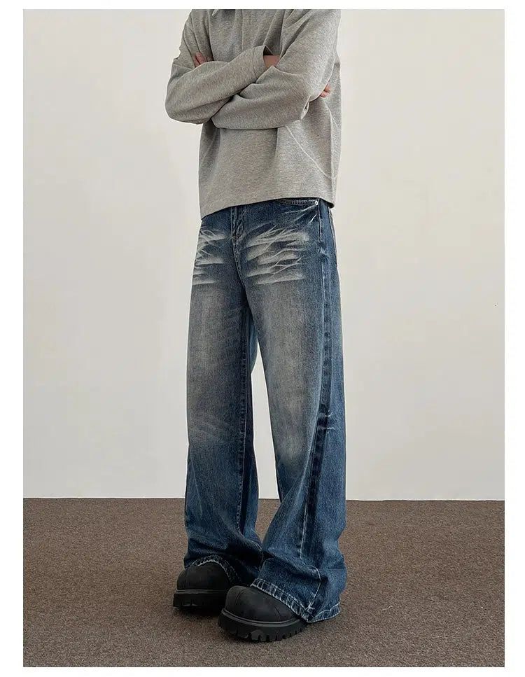 Rippled Wash & Whisker Jeans Korean Street Fashion Jeans By A PUEE Shop Online at OH Vault