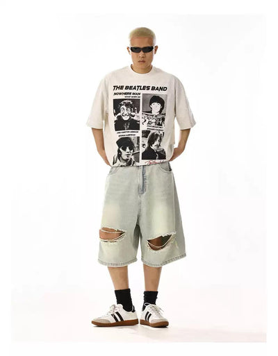 Faded Ripped Knee Denim Shorts Korean Street Fashion Shorts By MEBXX Shop Online at OH Vault