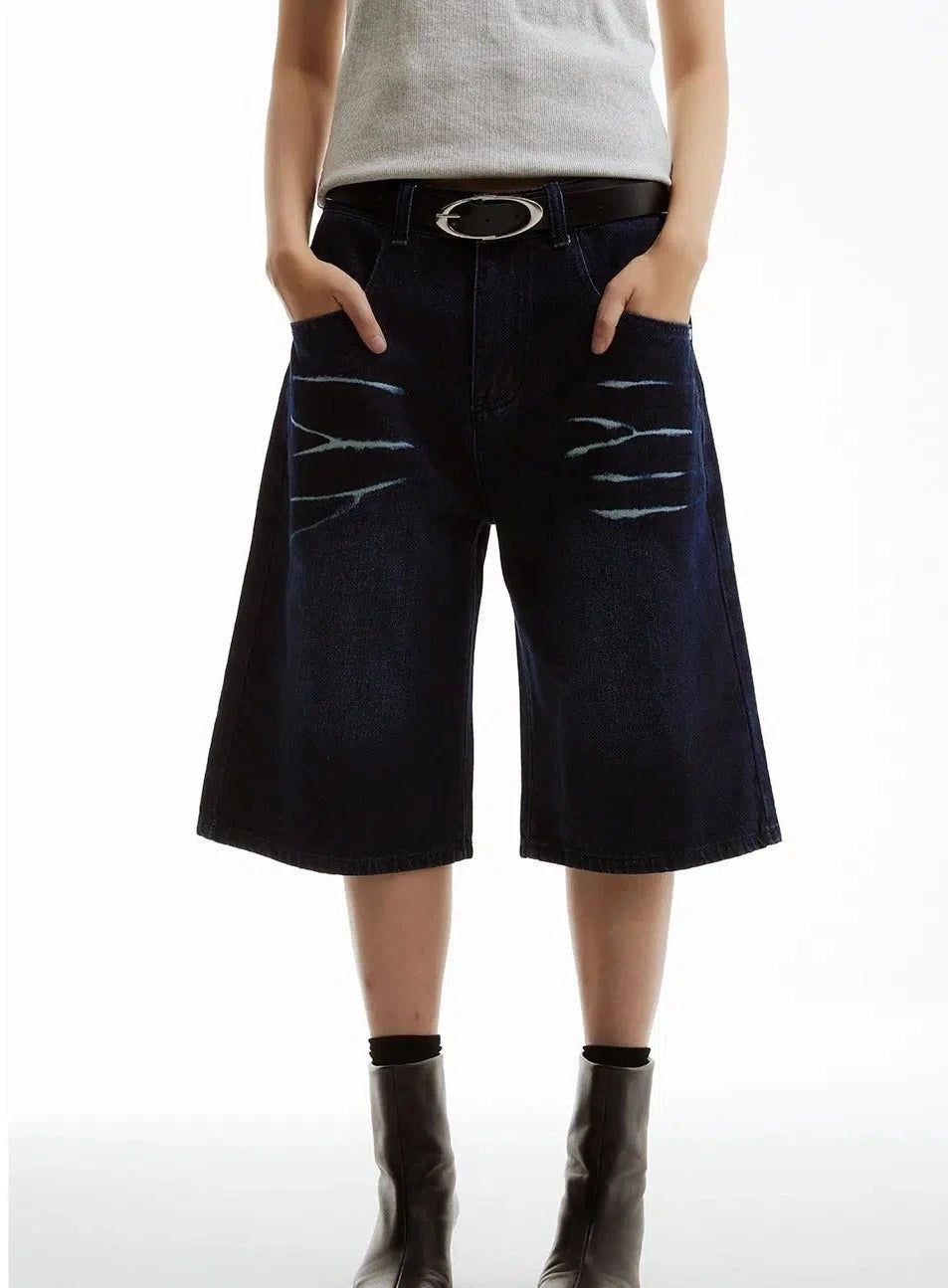 Whisker Lines Denim Shorts Korean Street Fashion Shorts By Funky Fun Shop Online at OH Vault