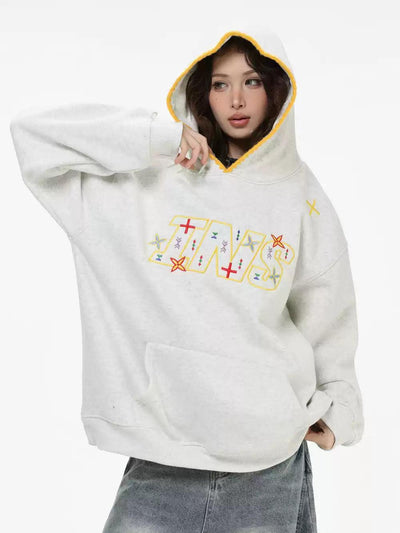 Stitched Outlined Logo Hoodie Korean Street Fashion Hoodie By INS Korea Shop Online at OH Vault