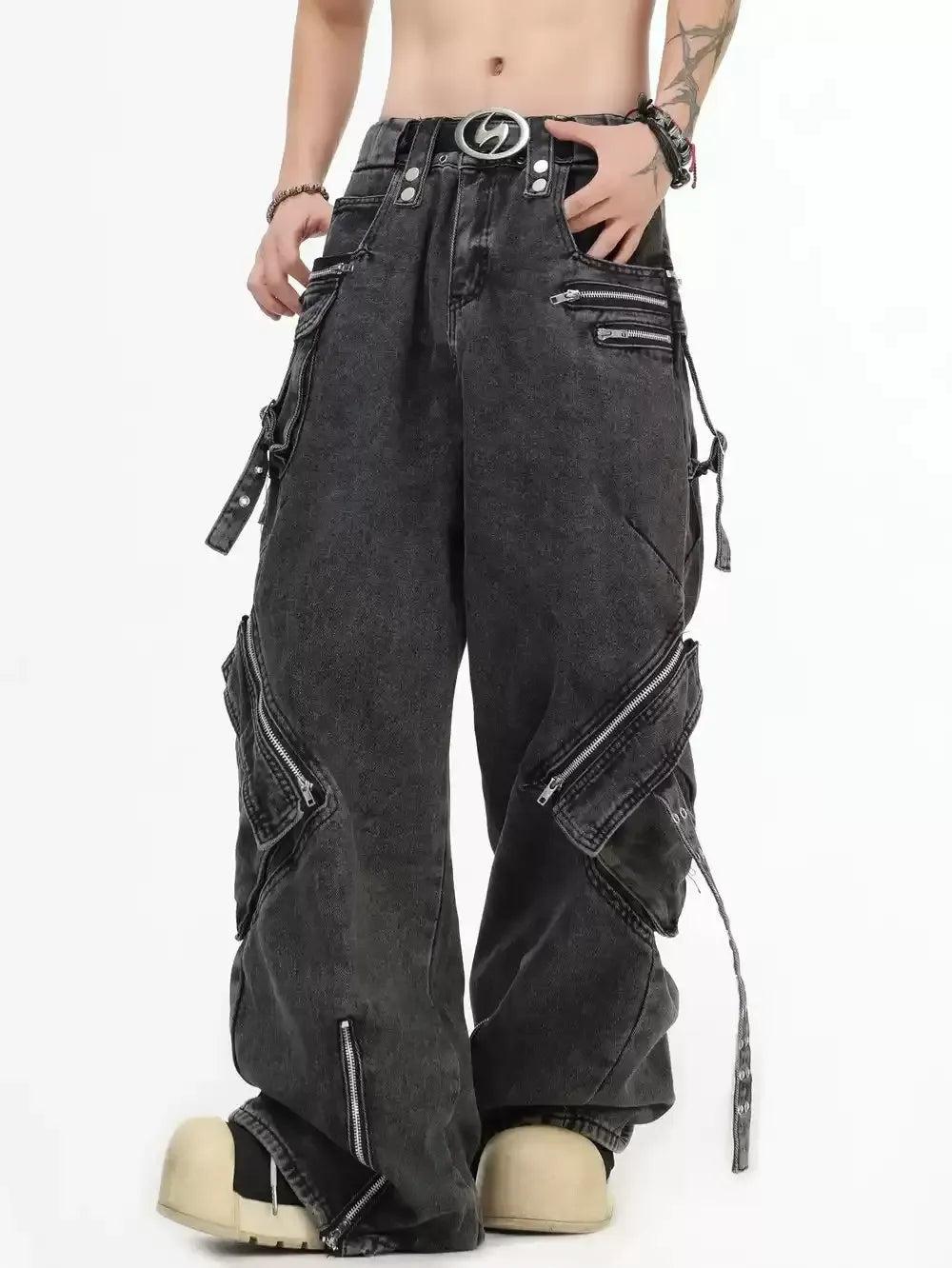 Multiple Detail Washed Jeans Korean Street Fashion Jeans By INS Korea Shop Online at OH Vault