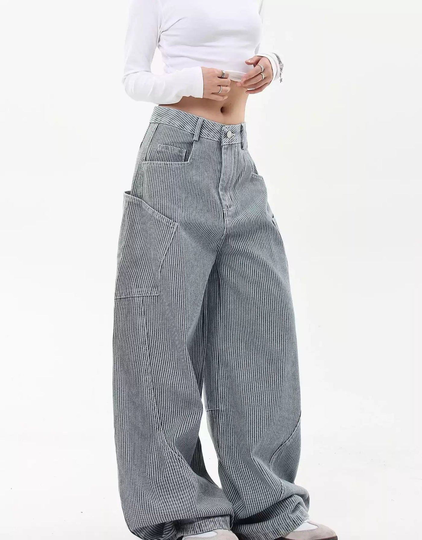 Striped Scimitar Wide Leg Jeans Korean Street Fashion Jeans By Blacklists Shop Online at OH Vault