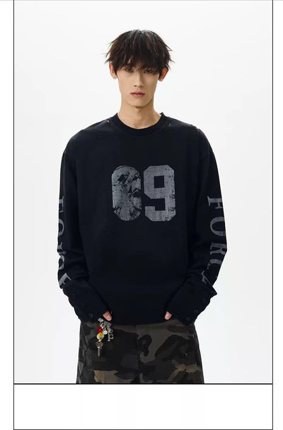 Distressed Graphic Long Sleeve T-Shirt Korean Street Fashion T-Shirt By A PUEE Shop Online at OH Vault