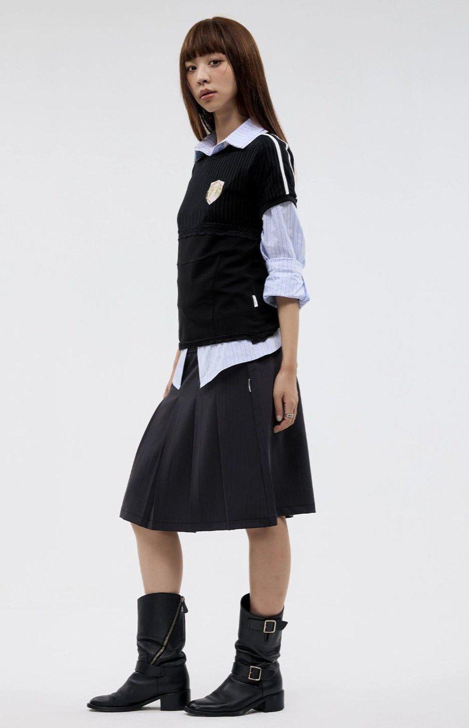 Pleated and Striped Versatile Skirt Korean Street Fashion Skirt By Funky Fun Shop Online at OH Vault