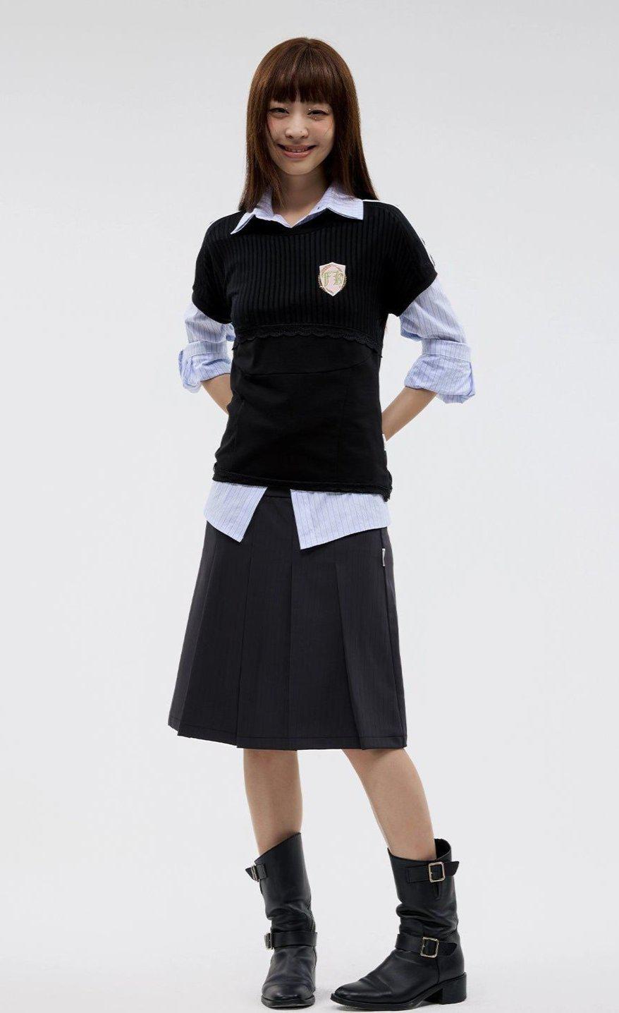 Pleated and Striped Versatile Skirt