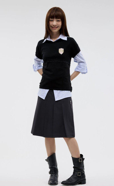 Pleated and Striped Versatile Skirt Korean Street Fashion Skirt By Funky Fun Shop Online at OH Vault