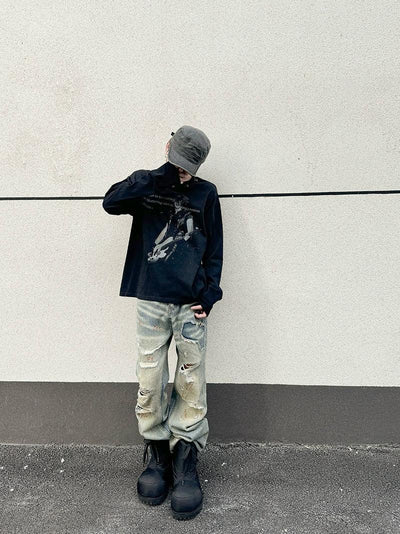 Faded Distressed Whiskers Jeans Korean Street Fashion Jeans By Ash Dark Shop Online at OH Vault