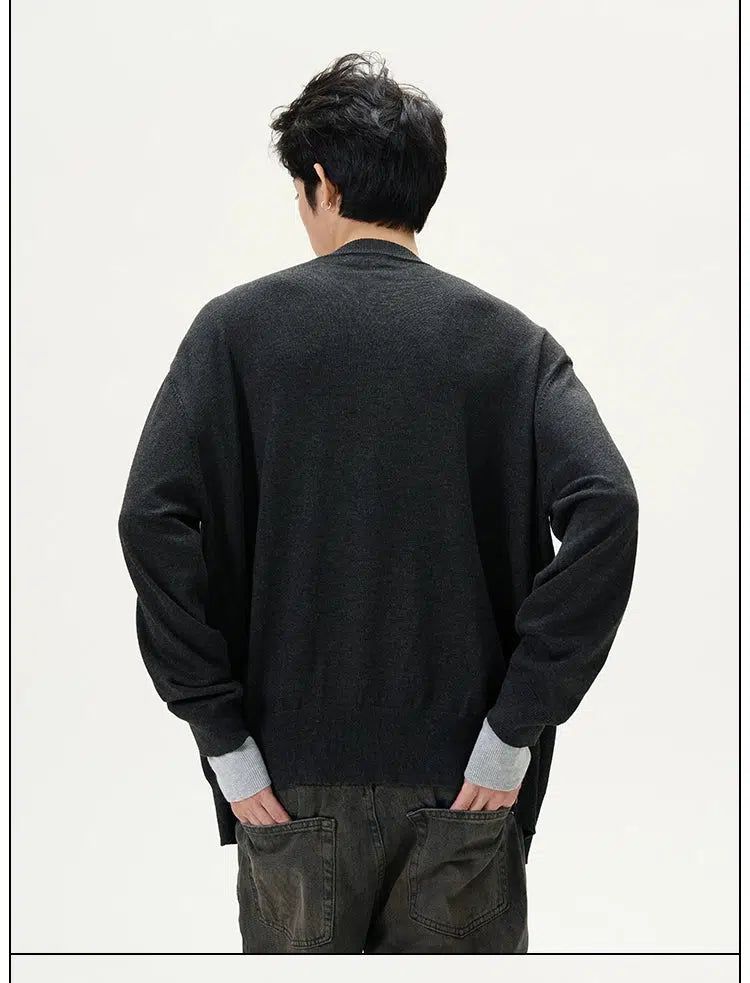 Contrast Layered Knit Cardigan Korean Street Fashion Cardigan By 77Flight Shop Online at OH Vault