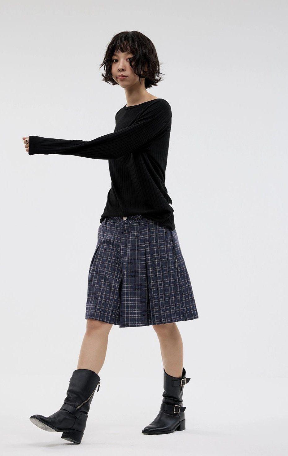 Buttoned Pleated Plaid Skirt Korean Street Fashion Skirt By Funky Fun Shop Online at OH Vault