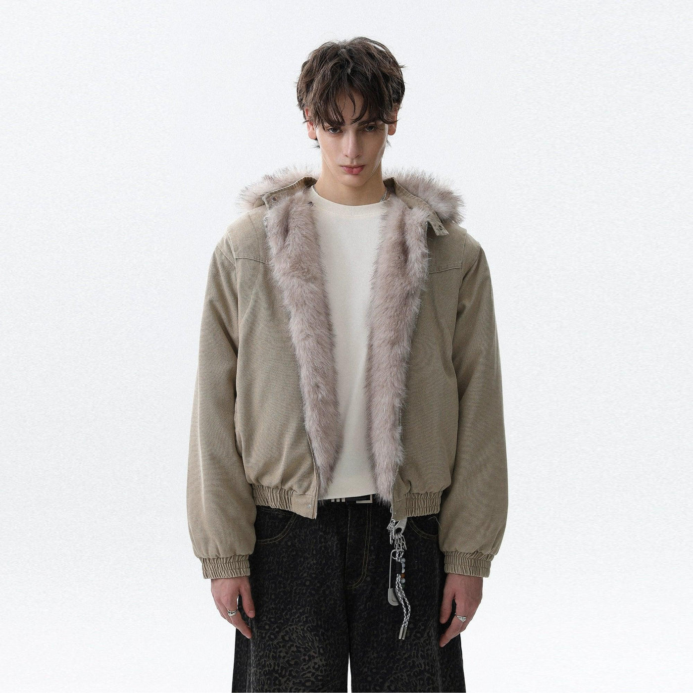 Faux Fur Lining Zipped Jacket Korean Street Fashion Jacket By Mr Nearly Shop Online at OH Vault