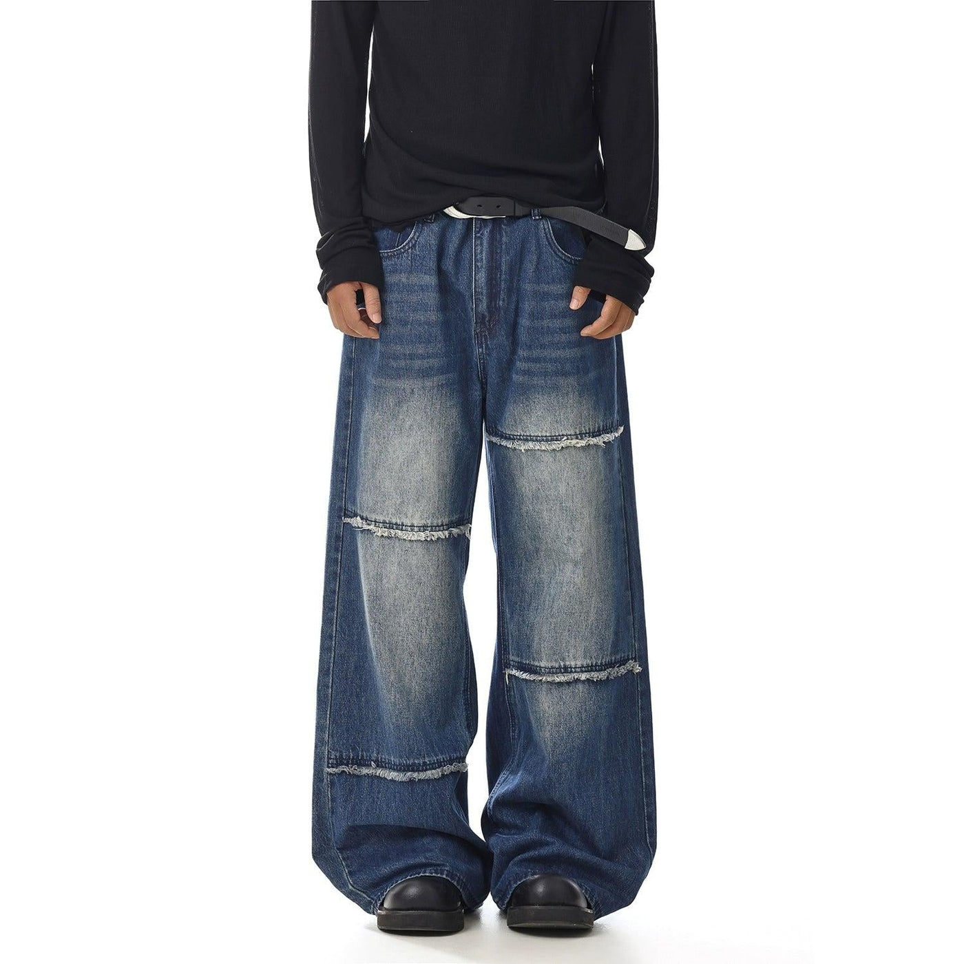 Washed Frayed Loose Jeans Korean Street Fashion Jeans By MEBXX Shop Online at OH Vault