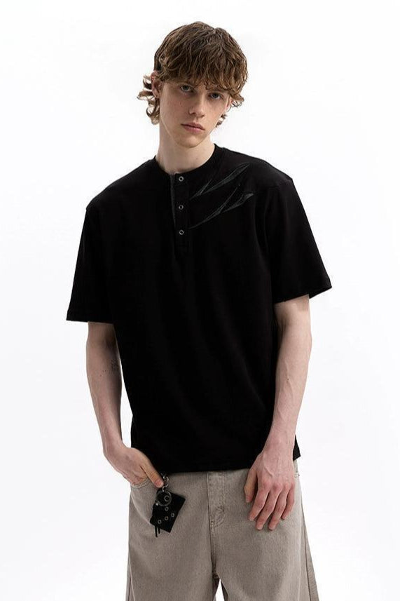 Structure Pleated Henley Collar T-Shirt Korean Street Fashion T-Shirt By A PUEE Shop Online at OH Vault