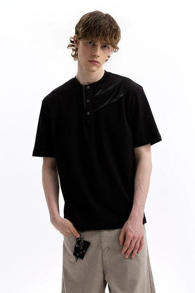 Structure Pleated Henley Collar T-Shirt Korean Street Fashion T-Shirt By A PUEE Shop Online at OH Vault