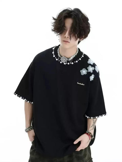 Cherry Blossom Beaded T-Shirt Korean Street Fashion T-Shirt By INS Korea Shop Online at OH Vault