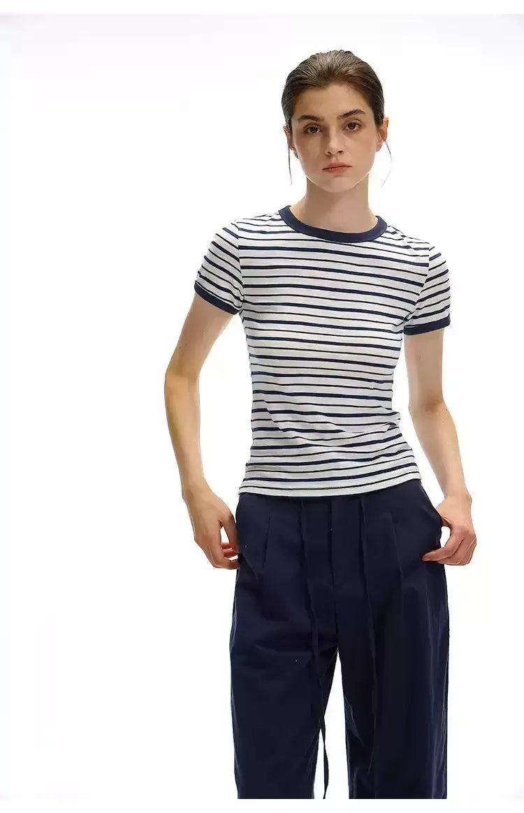 Striped Slim Fit T-Shirt Korean Street Fashion T-Shirt By Country Moment Shop Online at OH Vault