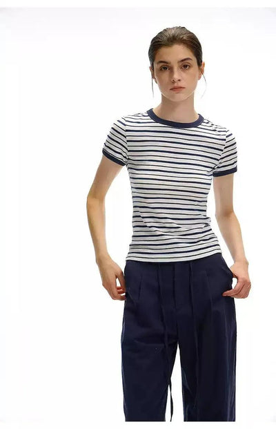 Striped Slim Fit T-Shirt Korean Street Fashion T-Shirt By Country Moment Shop Online at OH Vault