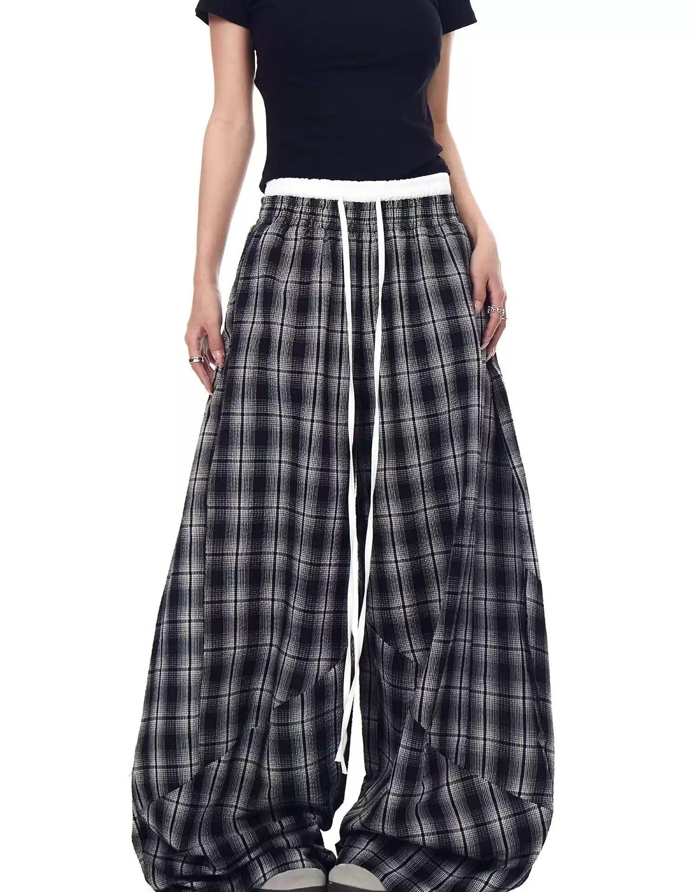 Double Waist Slouchy Plaid Pants Korean Street Fashion Pants By Blacklists Shop Online at OH Vault