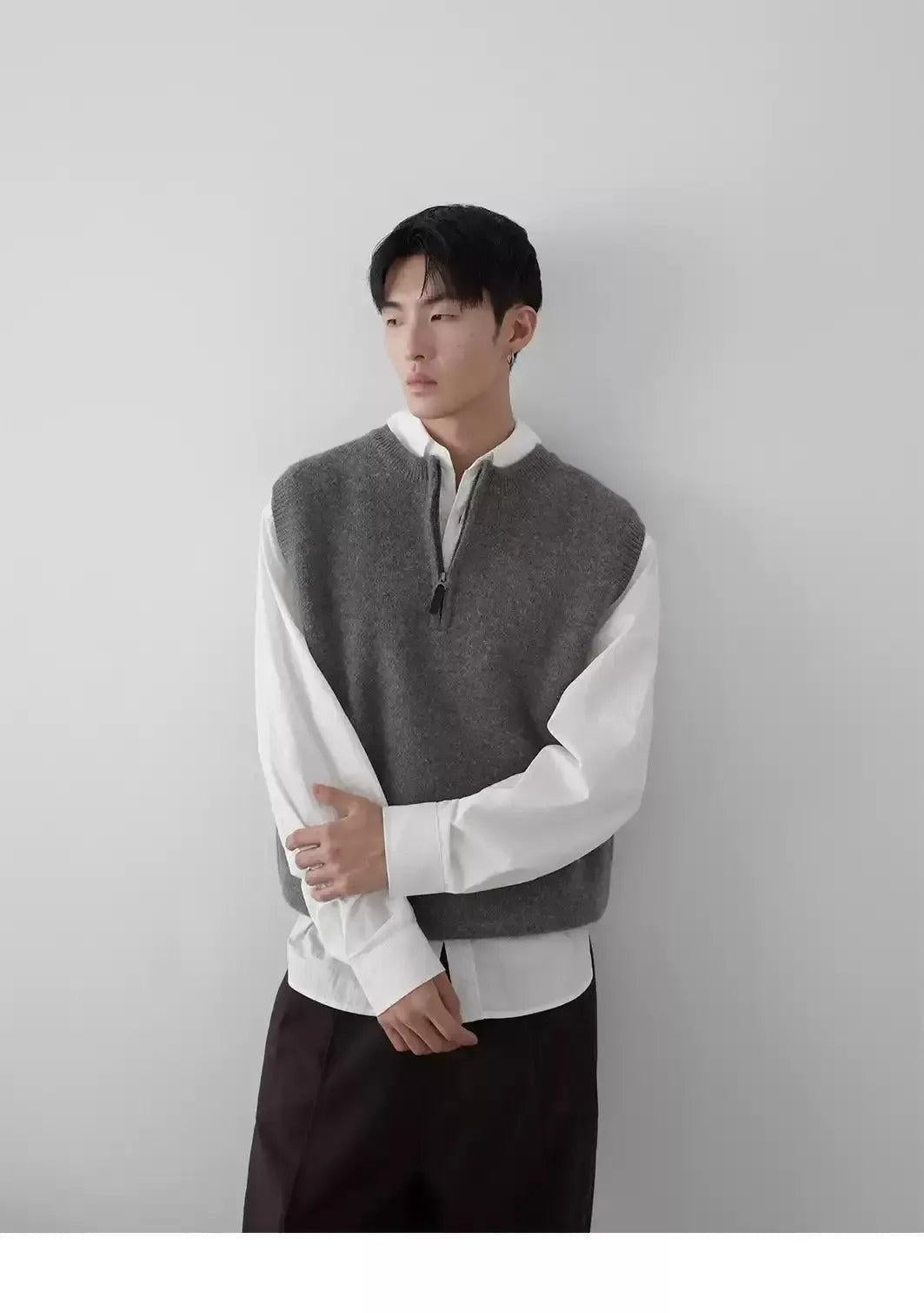 Half-Zipped Vest Layered L/S Shirt Korean Street Fashion Shirt By In Knots Shop Online at OH Vault