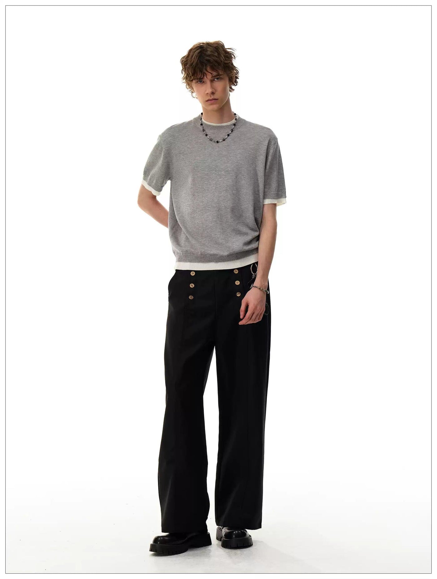Clean Fit Layered Knit T-Shirt Korean Street Fashion T-Shirt By Mr Nearly Shop Online at OH Vault