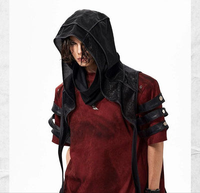 Splice PU Leather Bar Sleeves T-Shirt Korean Street Fashion T-Shirt By Slim Black Shop Online at OH Vault