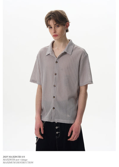 Mesh Textured Buttoned Shirt Korean Street Fashion Shirt By MaxDstr Shop Online at OH Vault