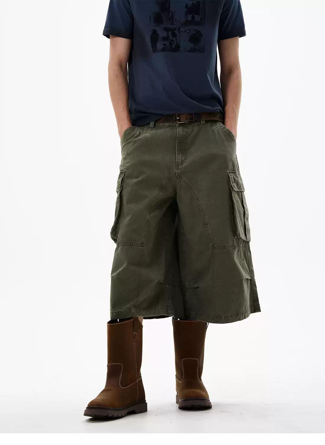 Structured Mid-Length Cargo Shorts Korean Street Fashion Shorts By 77Flight Shop Online at OH Vault